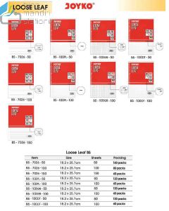 Contoh Refill Multiring Binder Note Joyko Loose Leaf B5-100DT-50 (50S) merek Joyko