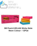 3M Post-it Lengkap murah barang Perlengkapan Kantor 3M Post-it 653-AN Sticky Note Neon Colour - 12Pad  di toko alat tulis grosir Bina Ma